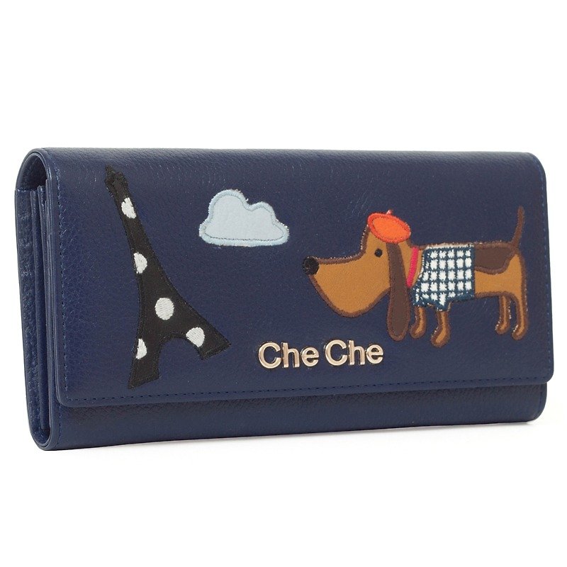 Parisian Doggie Leather Wallet - กระเป๋าสตางค์ - หนังแท้ สีน้ำเงิน