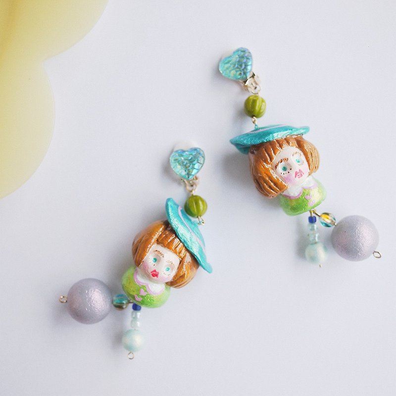 Clay earrings pool girl summer glitter earring Clip-On - Earrings & Clip-ons - Paper Green
