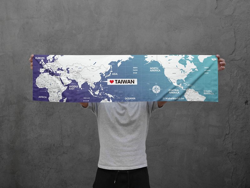 Make World map manufacturing sports towel (gradient blue) - ผ้าขนหนู - เส้นใยสังเคราะห์ 