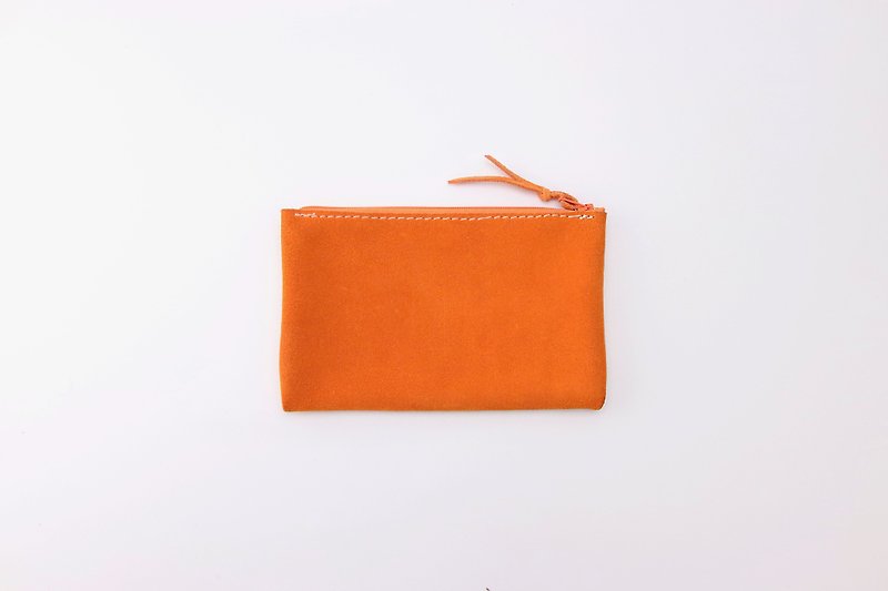 Suede pouch/pen bag/cosmetic bag/orange - Pencil Cases - Genuine Leather Orange