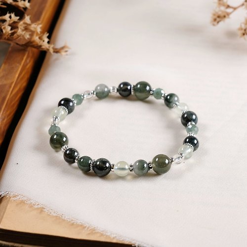 Hanhan Jewelry 森林 | 高品綠髮晶 綠晶石 葡萄石 磷灰石 白水晶 925銀 手鍊