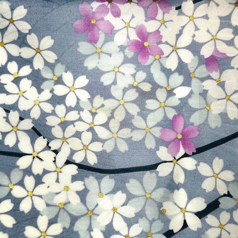 Japanese Vintage Handkerchief Cherry Blossom - Sakura 19 x 19 inches - 手帕 - 棉．麻 紫色