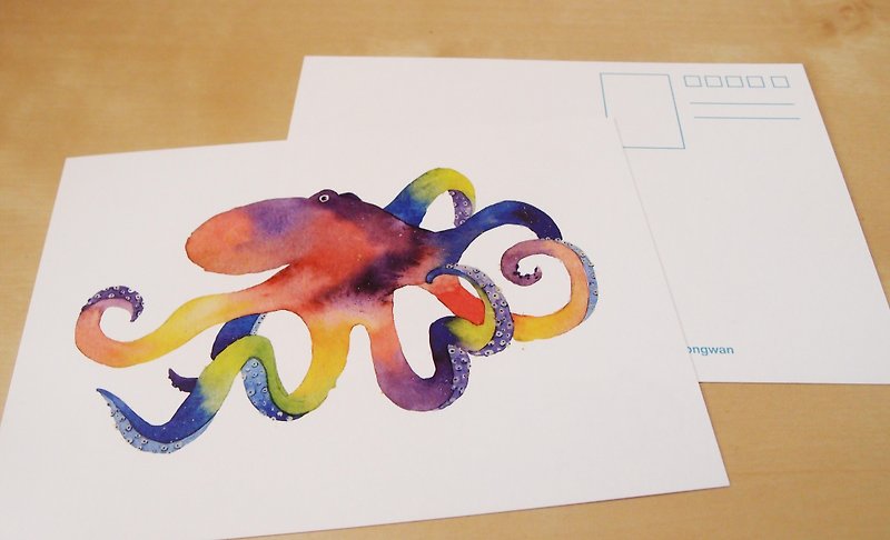 水彩渲染明信片-章魚 - 心意卡/卡片 - 紙 多色
