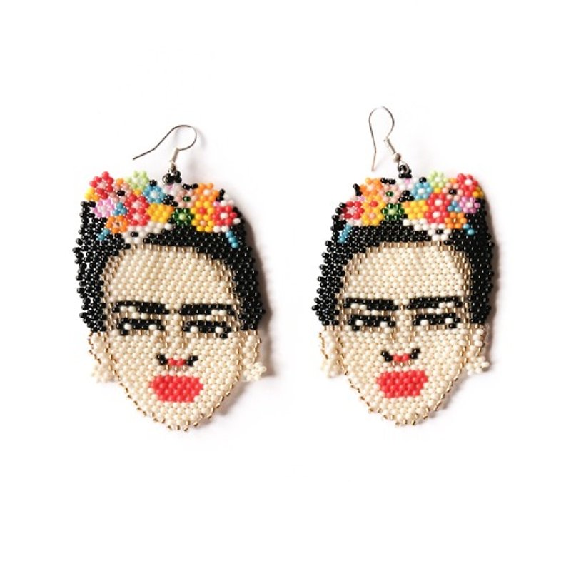 ビードイヤリング Frida Kahlo - 耳環/耳夾 - 其他材質 