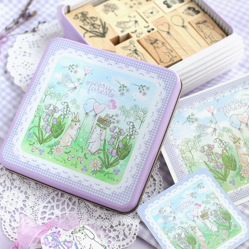 ecru-forest えくりゅの森 花祭りシリーズ【スタンプフルセット23-27點】 缶入りも 年賀狀 クリスマスカード ポストカード うさぎ たれ耳 動物 草花23點 フランス語