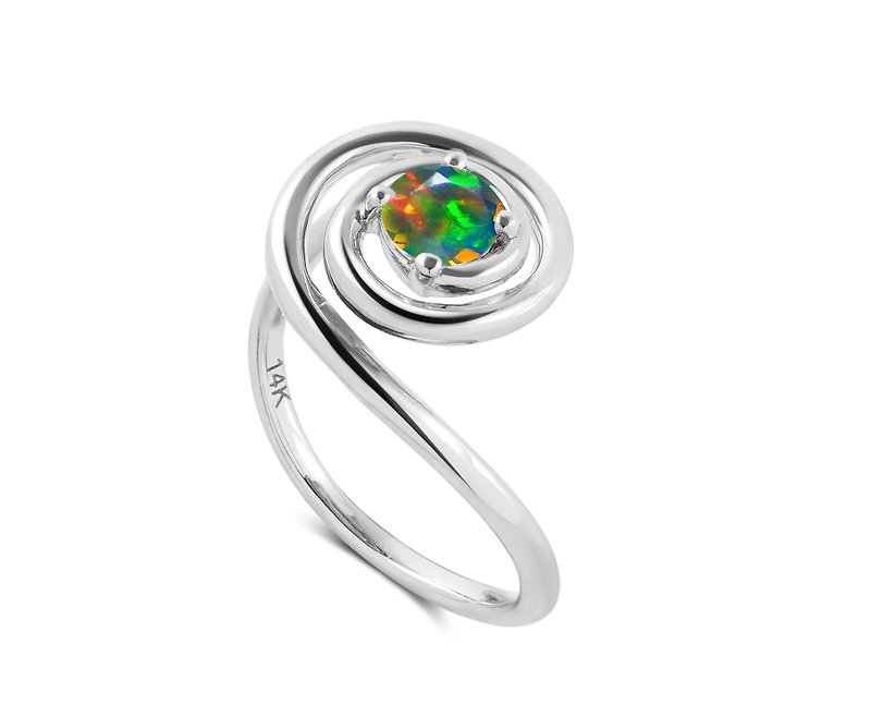 Black opal alternative engagement ring-Unique 14k gold minimalist ring for women - แหวนทั่วไป - เครื่องประดับ สีดำ