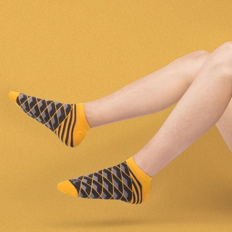 Neo-classic系列Liberty Geo格紋潮流純棉運動短船襪 - 襪子 - 棉．麻 黃色