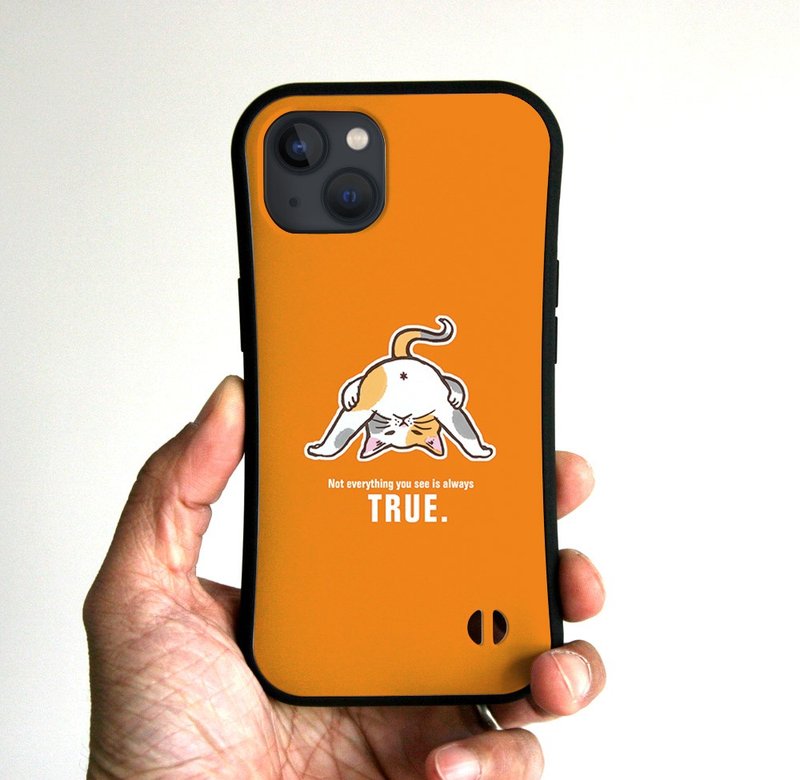 グリップiPhoneケース　またのぞき猫　オレンジ - 手機殼/手機套 - 塑膠 橘色