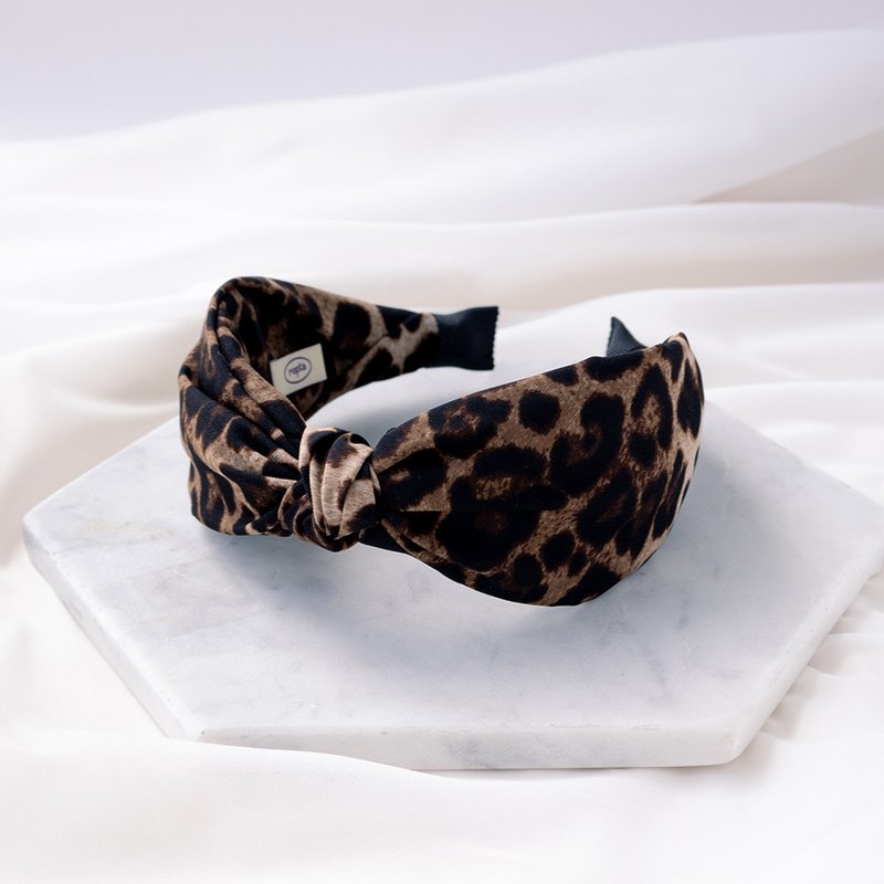 leopard bandana hairband handmade headband - ที่คาดผม - ผ้าฝ้าย/ผ้าลินิน สีทอง