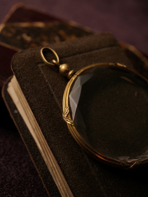 鑲珹古董珠寶 1890s 法國 18k金手工切割玻璃圓形相片墜