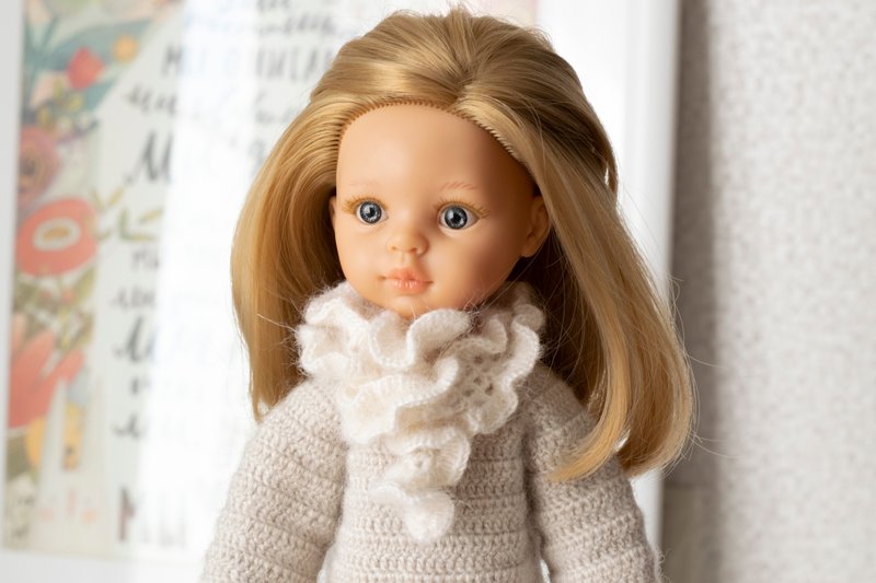 Openwork scarf for dolls, doll clothes, 娃娃衣服 针织围巾 给我女儿的礼物 人形 娃娃配件 娃娃 冬季服装 - 寶寶/兒童玩具/玩偶 - 羊毛 白色