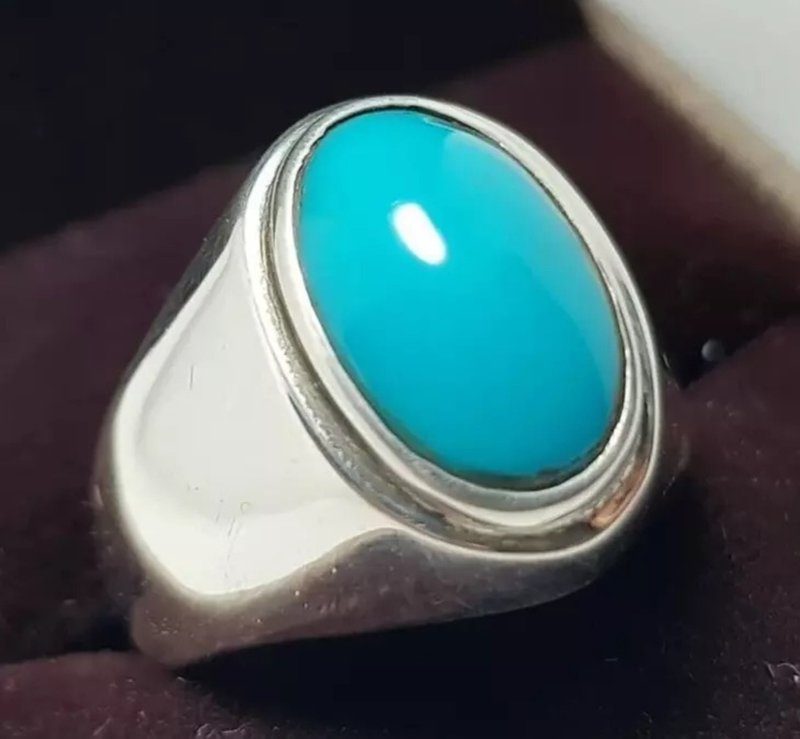 Natural Feroza Rings Real Turquoise Ring Super clean ring men and womens gifts - 戒指 - 寶石 藍色