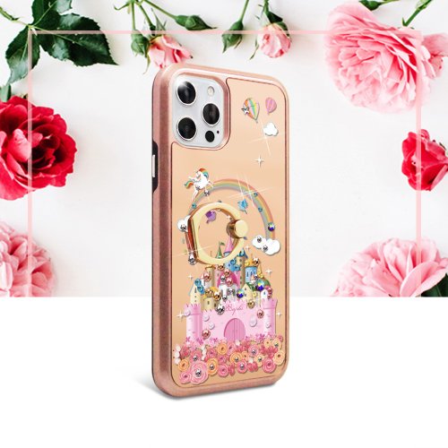 apbs 雅品仕 水晶彩鑽手機殼 iPhone 12 全系列水晶彩鑽全包鏡面指環扣雙料手機殼-童話城堡