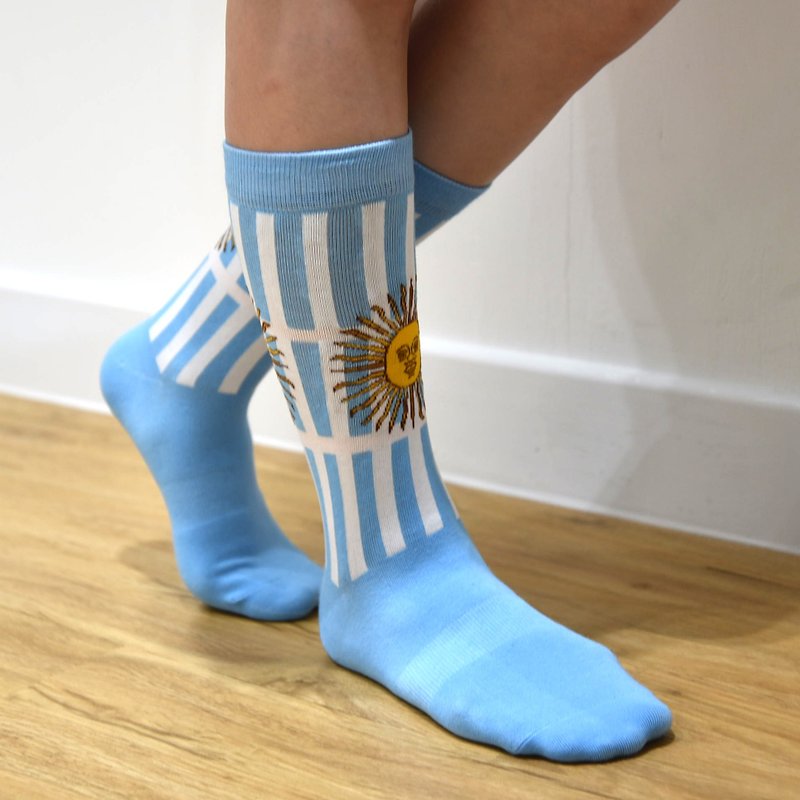 Argentina Knitted Crew Socks - エクササイズグッズ - コットン・麻 ブルー