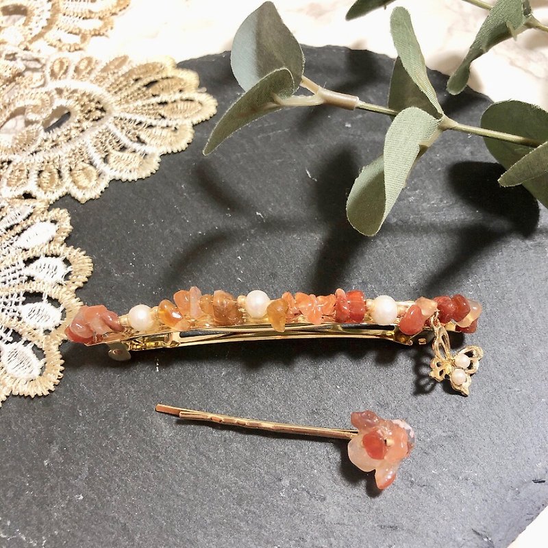 [Mother's Day] Natural stone hair accessory, orange - Hair Accessories - Gemstone Orange