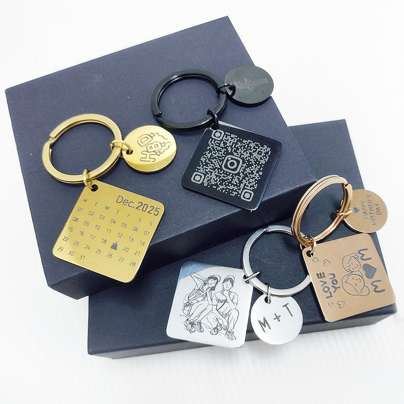 多多印 客製化 雷射雕刻正方形金屬鑰匙圈 雷雕不鏽鋼鑰匙 有圖庫 - 吊飾/掛飾 - 其他金屬 