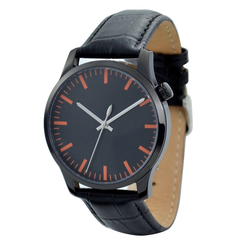 Men's Simple Watch Black Face Thick Stripes (Orange) Black Case-Free Shipping Worldwide - นาฬิกาผู้หญิง - โลหะ สีดำ