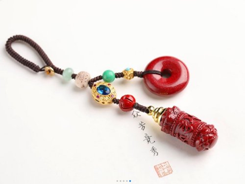 水墨 天然原礦硃砂精品紫金砂 蓮花六字真言嘎烏瓶 平安扣鑰匙扣 包掛