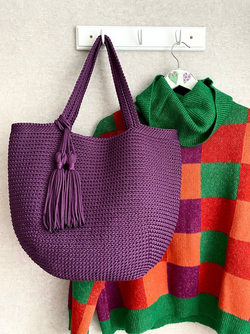 Crochet Tote Bag, Large Crochet Bag, Reusable Grocery Bag, Beach Bag Crocheted - 手提包/手提袋 - 聚酯纖維 多色