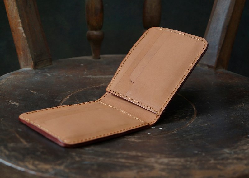 [New series] card slot short clip bifold wallet top cowhide simple and customizable lettering - กระเป๋าสตางค์ - หนังแท้ สีนำ้ตาล
