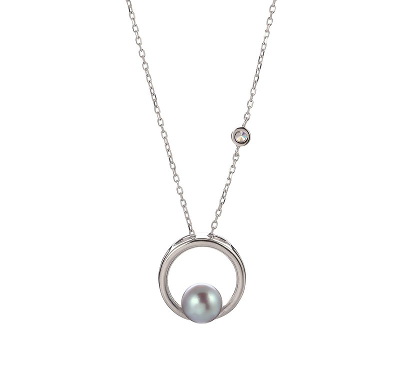 Mother's day giftMoon Collection--Light Gray Blue Pearl S925 Sterling Silver Nec - Necklaces - Pearl Silver
