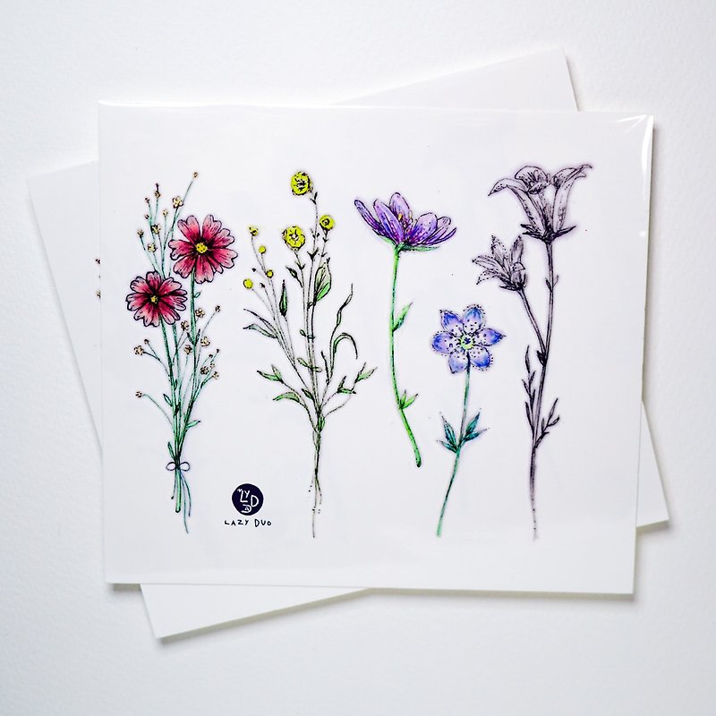 ミニシンプルな小さな花のタトゥータトゥーステッカー花と植物ドライブーケ水彩美しくてかわいいテキストグリーンラベンダー - タトゥーシール - 紙 多色