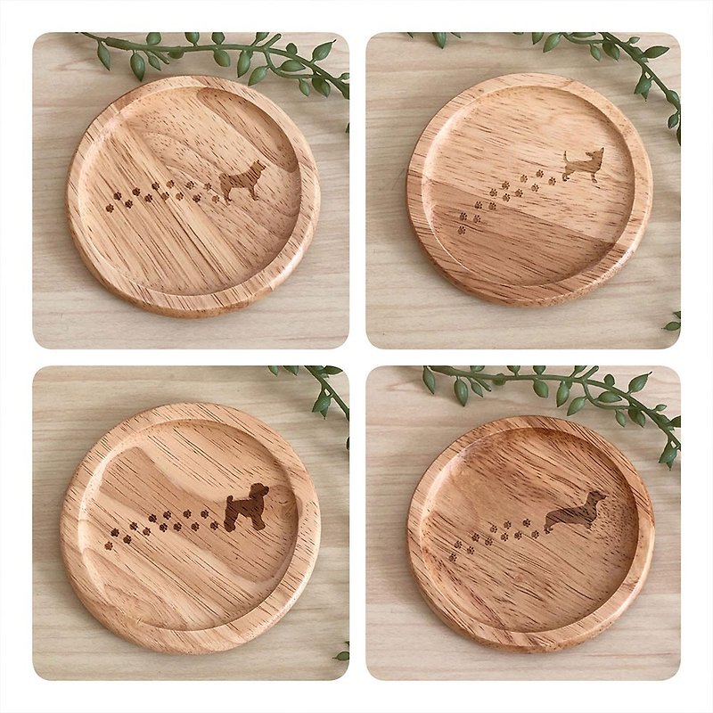 Coaster with 35 dog breeds to choose from Free name engraving Free shipping - ที่รองแก้ว - ไม้ สีนำ้ตาล