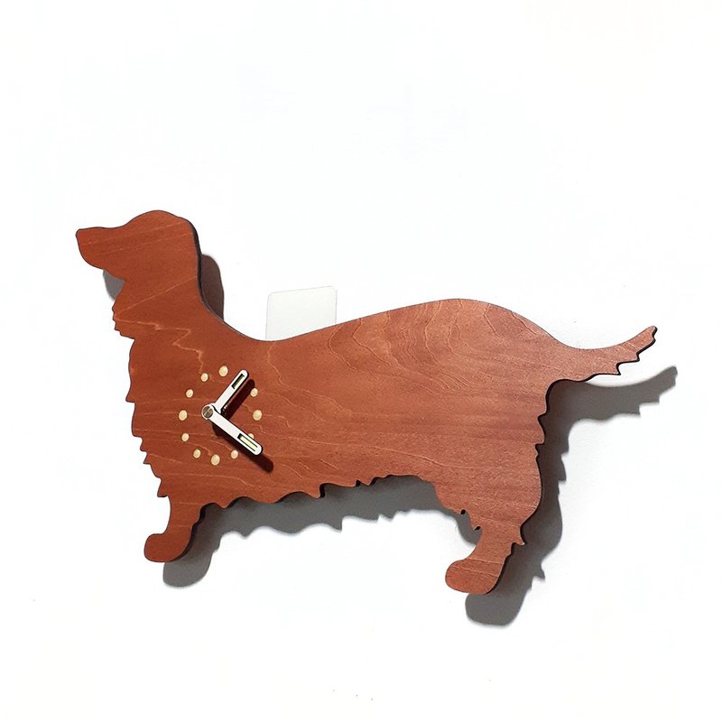 Handmade wooden creative clock happy zoo - long-haired dachshund - Clocks - Wood Brown