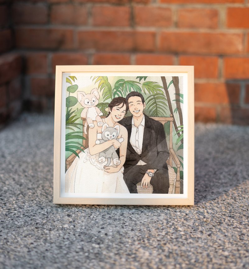 【 紀念日送禮 】可愛情侶插圖 | 客製人像似顏繪 | 精緻水彩風景 - 似顏繪/客製畫 - 紙 
