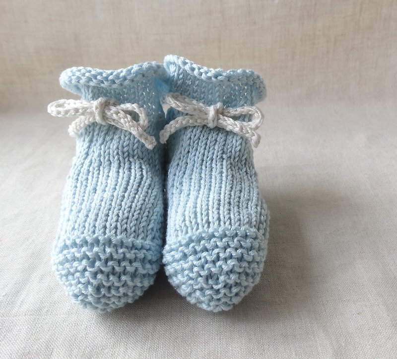 6M～ ●有機棉● 寶寶鞋 寶寶襪 棉 242 - 滿月禮物 - 棉．麻 藍色