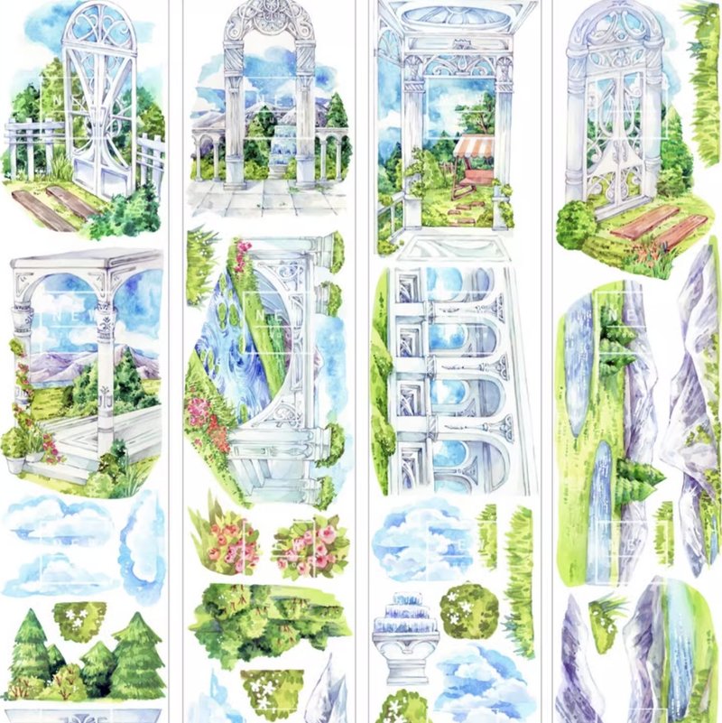 庭外麗日 水晶宮の夢 西洋庭園 水彩畫造景 PET 和紙膠帶 台灣製 - 紙膠帶/和紙/PET - 其他材質 多色
