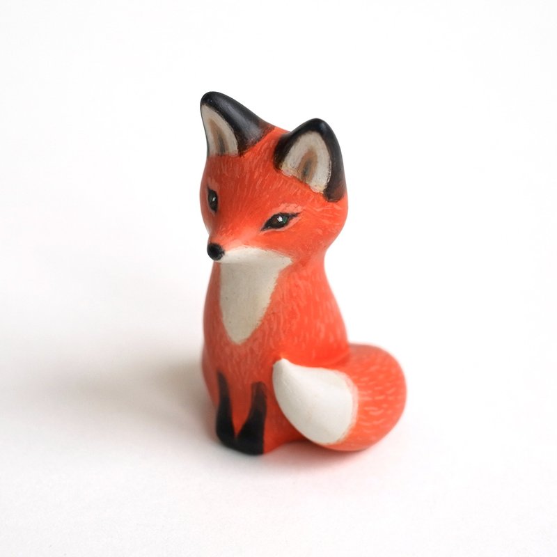 Red Fox Figurine, Clay Fox Figurine Desk, Fox Family, Fox Sculpture, Fox Figure, - 玩偶/公仔 - 黏土 橘色