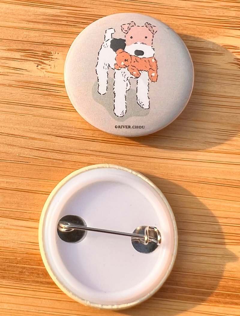 Wirefoxterrier 剛毛獵狐梗 胸章 陪我玩 - 徽章/別針 - 其他金屬 灰色