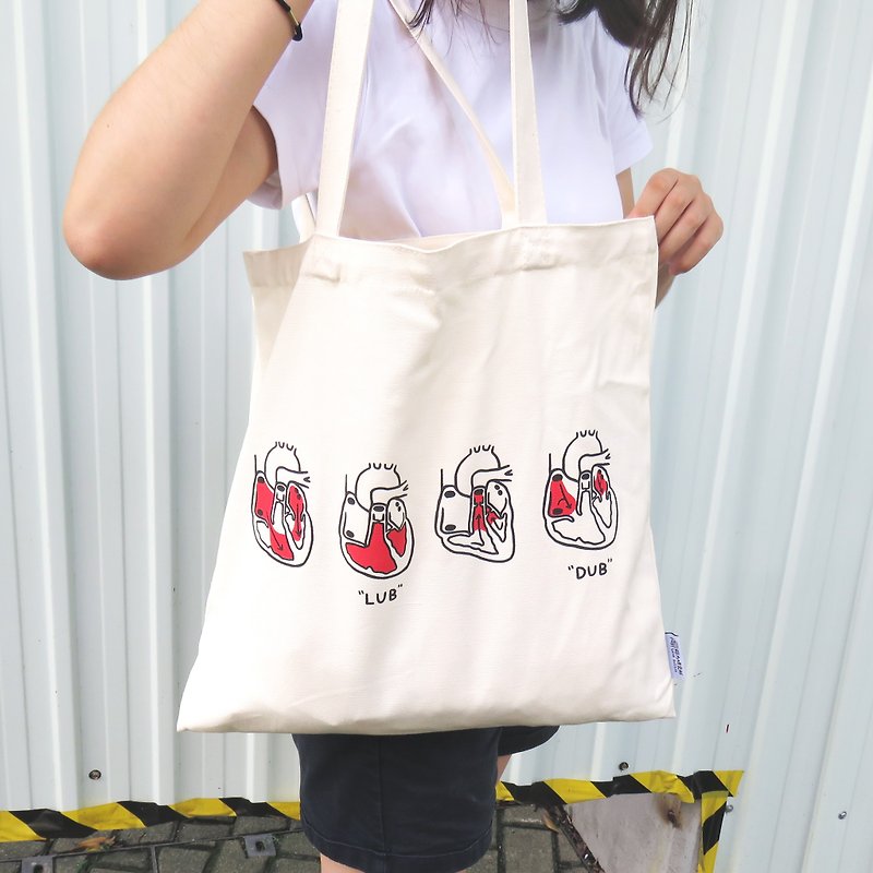 LUB DUB Heart Cycle Canvas Bag - Messenger Bags & Sling Bags - Cotton & Hemp White
