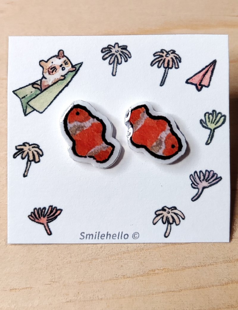耳針/耳夾/耳環 手工製作 小丑魚(一對) - 耳環/耳夾/耳骨夾 - 其他材質 多色