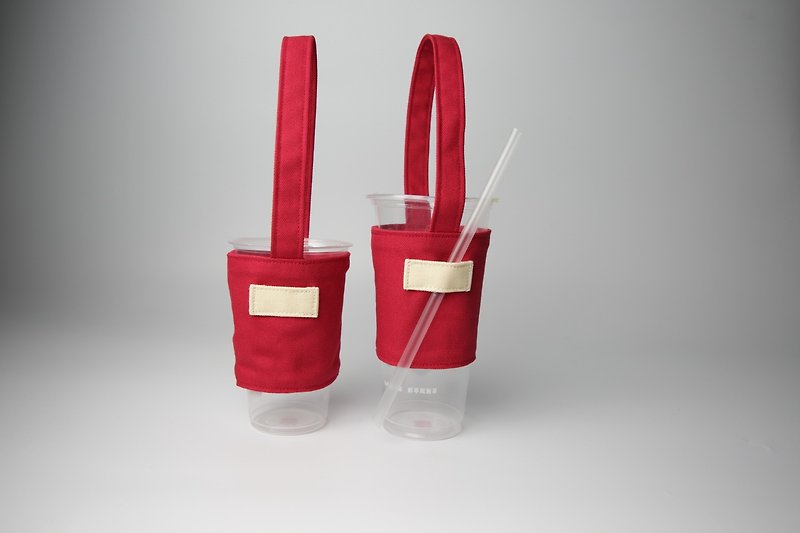 Pu.sozo cloth hand made colorful series - tomato red green cup set drink cup set drink bag - ถุงใส่กระติกนำ้ - ผ้าฝ้าย/ผ้าลินิน สีแดง