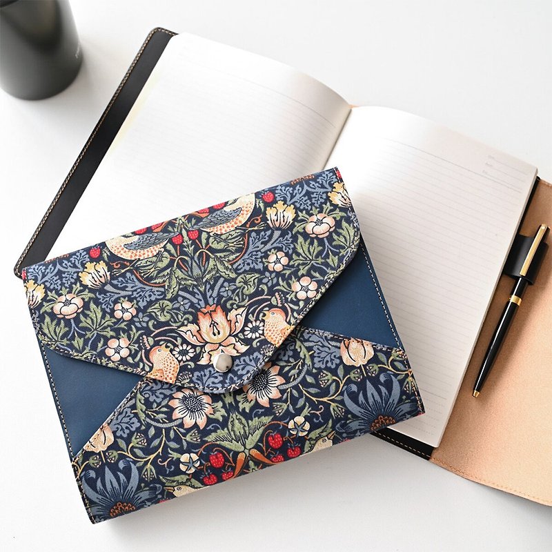 A5 Notebook Cover [William Morris Strawberry Thief] Notebook Cover Italian Leather Graduation Celebration Entrance Celebration Mother's Day Gift GH06K - Book Covers - Genuine Leather Blue