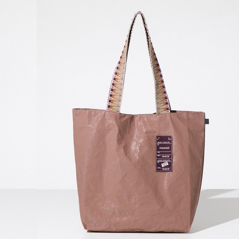 Miyansol韓國皺皺托特包(長背帶)-摩卡拿鐵 防水輕量通勤款 - 側背包/斜背包 - 紙 粉紅色