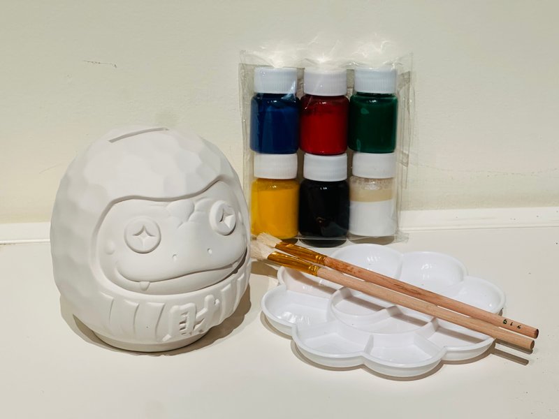 財蛇陶瓷彩繪 DIY 白坯 存錢筒材料組 (含彩繪材料) - 存錢筒 - 陶 白色