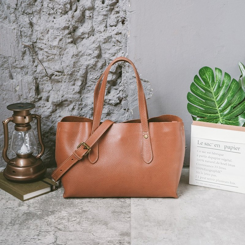 Genuine leather casual shoulder bag HC.M-104 Brown - Messenger Bags & Sling Bags - Genuine Leather Orange