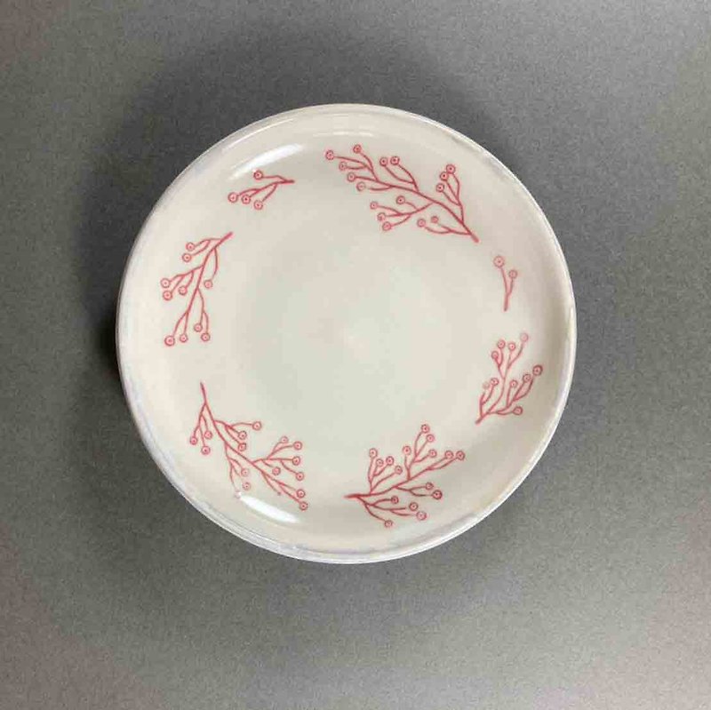 Fruit wreath pottery plate - จานและถาด - ดินเผา สีแดง