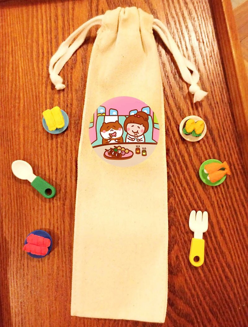 Baked dumplings の cat eco-friendly straw / chopsticks set (wedding small things) hand-printed Straw chopstick - กระเป๋าเครื่องสำอาง - ผ้าฝ้าย/ผ้าลินิน 