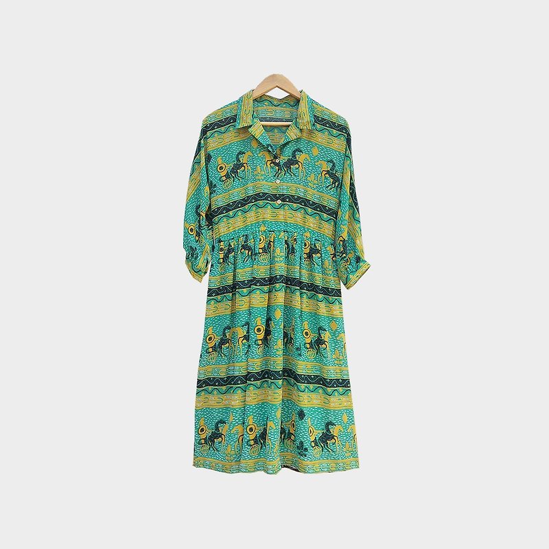 Discolored Vintage / Horse Totem Dress No.037 vintage - One Piece Dresses - Polyester Green