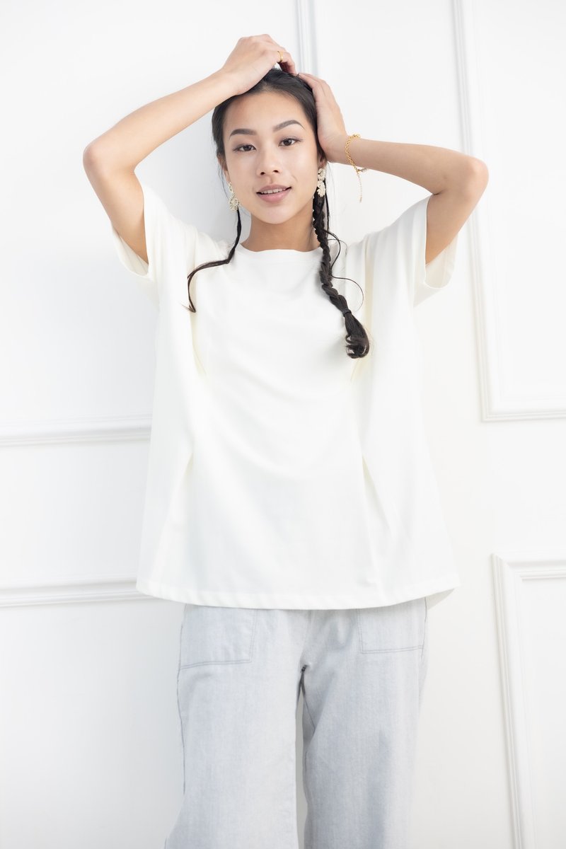 前面腰處打摺素面上衣 淺黃色 - 女 T 恤 - 其他材質 黃色