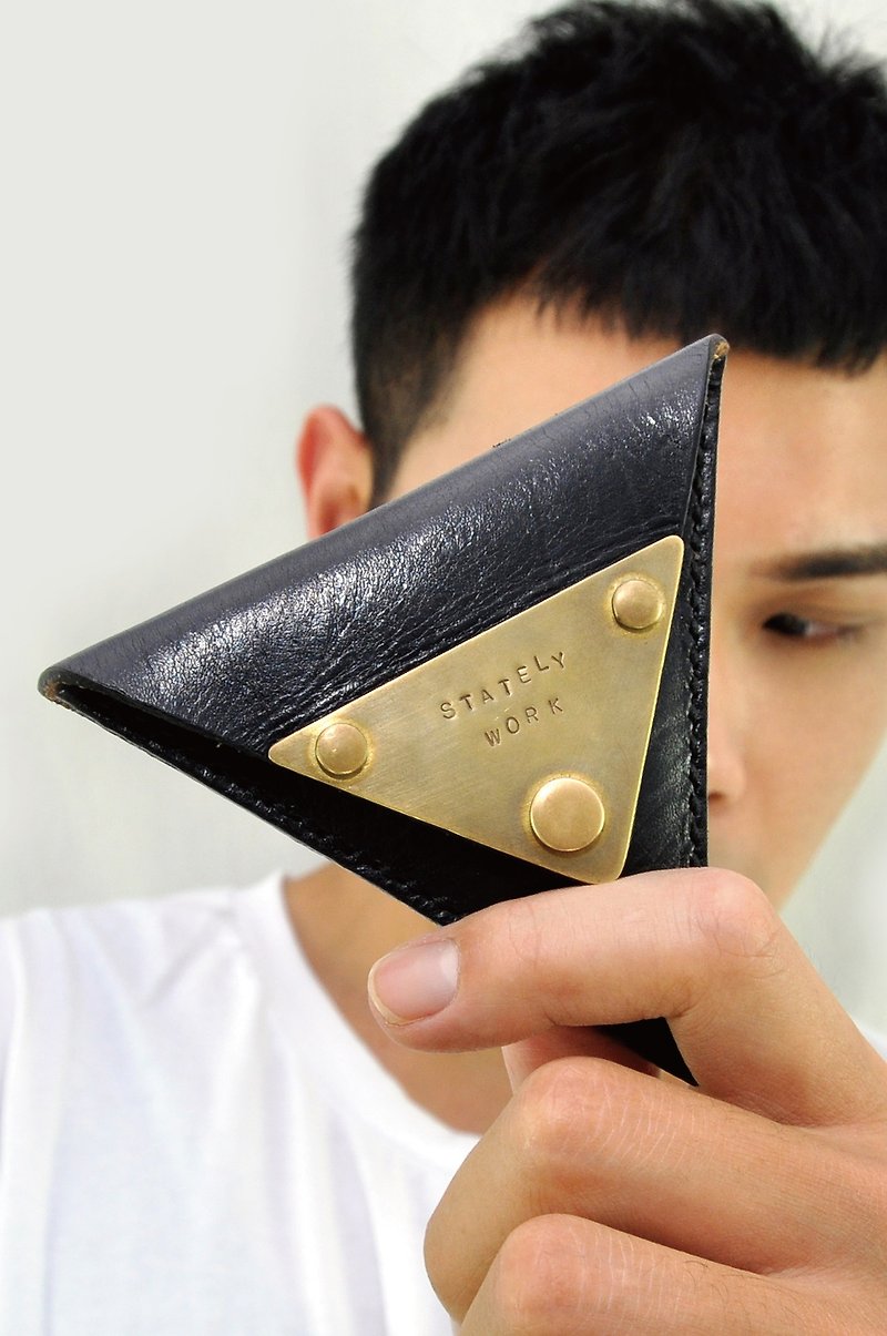 STATELYWORK personalized triangle leather coin purse + price purchase - กระเป๋าใส่เหรียญ - หนังแท้ สีดำ