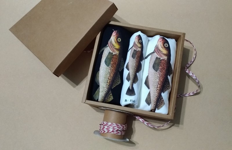Parent-child gift box- 魚 Fish - ชุดครอบครัว - ผ้าฝ้าย/ผ้าลินิน สีนำ้ตาล