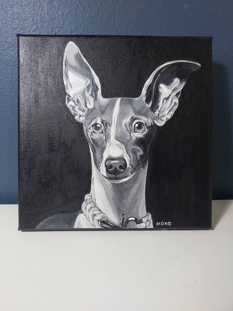 Custom Black and White Dog Portrait, Acrylic Hand Painting Canvas, Pet Memorial - 其他 - 壓克力 黑色