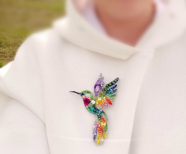 ハチドリ ジュエリー ブローチ、レインボー ハチドリ、鳥のピン