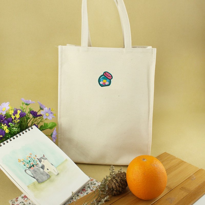 Personalized Delicious food embroidery Canvas Tote bag/ Beverage bag/ Lunch bag - กล่องข้าว - ผ้าฝ้าย/ผ้าลินิน 
