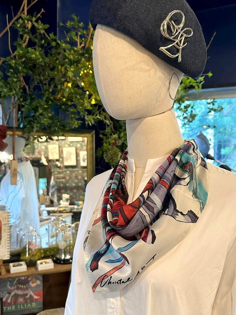 50cm 方巾_絲綢圍巾_感受微風 (紅色) 圖案 絲巾 ChristalART - 絲巾 - 其他材質 紅色